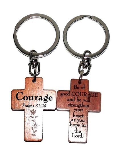 Picture of Mahogany Key Ring-Courage Psalm 21:34 by GI