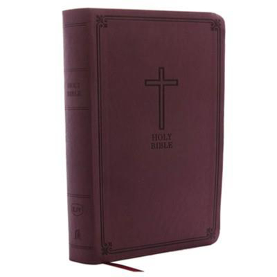 Picture of KJV Personal Size Reference Bible Giant Print, Leather-Look, Burgundy , Cross Design by Thomas Nelson