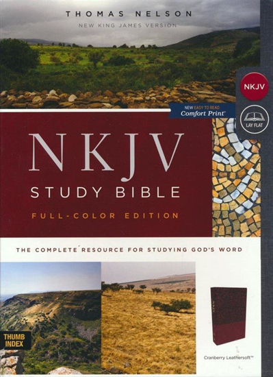 Picture of NKJV Comfort Print Full Color Study Bible, Imitation Leather, cranberry, indexed by Thomas Nelson