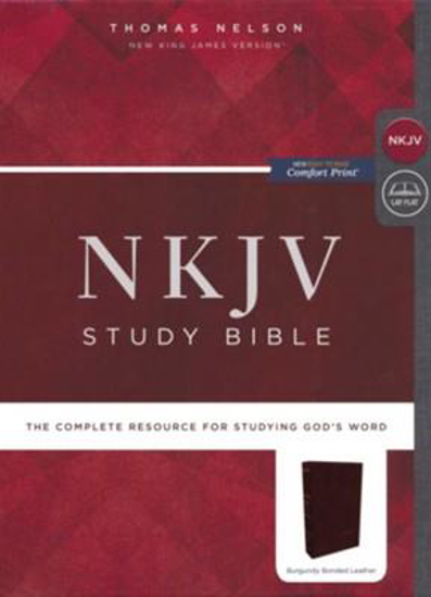 Picture of NKJV Comfort Print Study Bible, Premium Bonded Leather, Burgundy, Indexed by Thomas Nelson