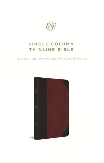 Picture of ESV Single-Column Thinline Bible--soft leather-look, brown/cordovan with portfolio design by Crossway