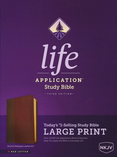Picture of NKJV Life Application Study Bible, Third Edition, Large Print (Red Letter, LeatherLike, Brown/Mahogany), LeatherLike, Mahogany