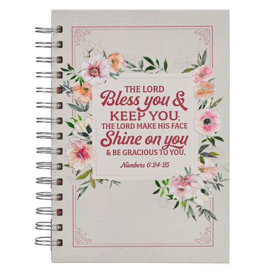 Picture of Christian Art Gifts Journal w/Scripture Bless You Num. 6:24-25 Bible Verse Floral Stripes 192 Ruled Pages, Large Hardcover Notebook, Wire Bound