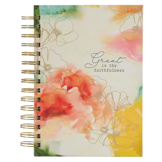 Picture of Christian Art Gifts Journal W/Scripture for Women Great Is Thy Faithfulness Watercolor Red/Yellow 192 Ruled Pages, Large Hardcover Notebook, Wire Bound
