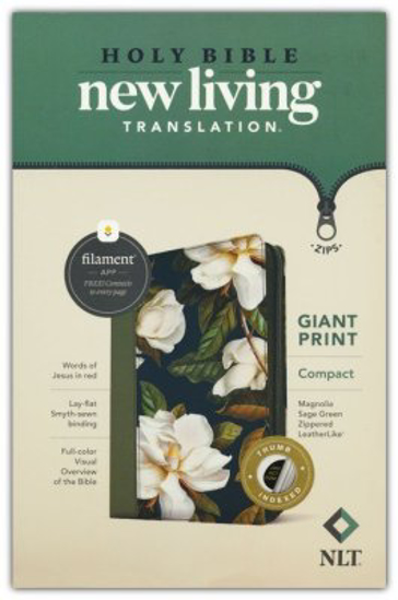 Picture of NLT Compact Bible, Filament-Enabled Edition, Giant Print--soft leather-look, magnolia sage green (indexed) with zipper