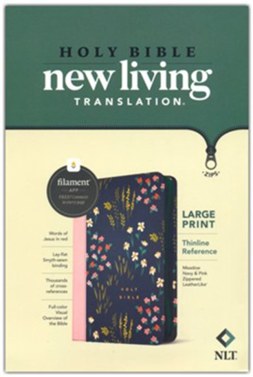 Picture of NLT Large Print Thinline Reference Zipper Bible, Filament Enabled Edition, LeatherLike, Meadow Navy & Pink